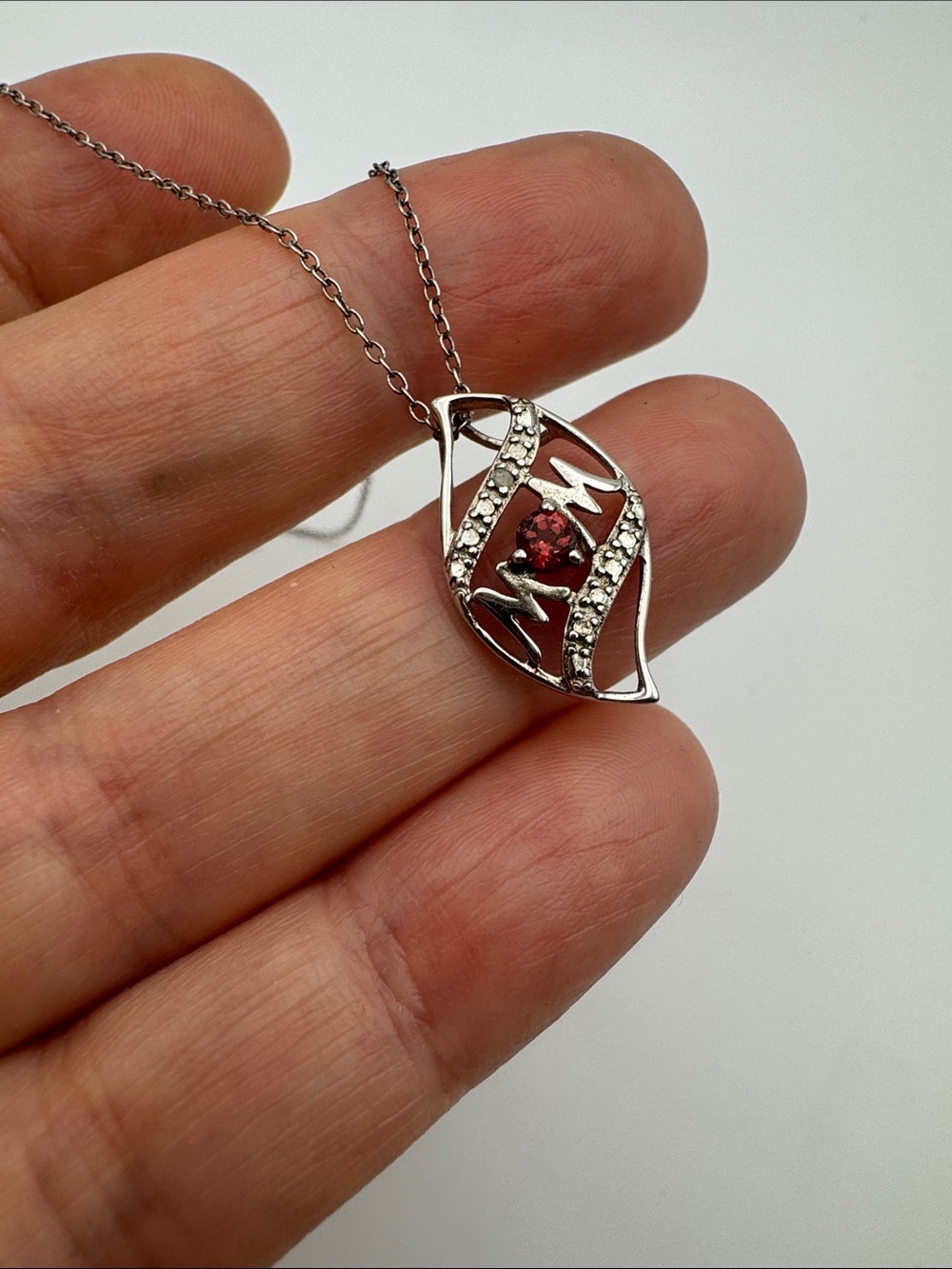 Sterling Silver Red Stone MOM Pendant Necklace